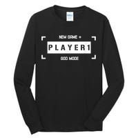 Player 1 God Mode New Game Plus Cool Gamer Tall Long Sleeve T-Shirt