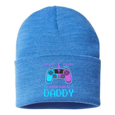 Player 1 Player 2 Joining I Leveled Up To Daddy Gaming Dad Funny Gift Sustainable Knit Beanie