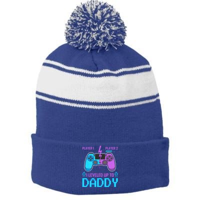 Player 1 Player 2 Joining I Leveled Up To Daddy Gaming Dad Funny Gift Stripe Pom Pom Beanie