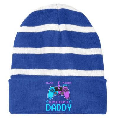 Player 1 Player 2 Joining I Leveled Up To Daddy Gaming Dad Funny Gift Striped Beanie with Solid Band