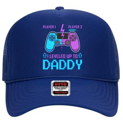 Player 1 Player 2 Joining I Leveled Up To Daddy Gaming Dad Funny Gift High Crown Mesh Back Trucker Hat