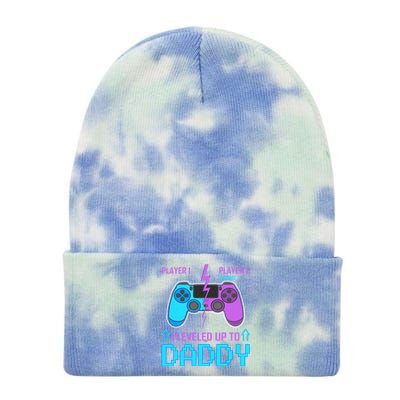 Player 1 Player 2 Joining I Leveled Up To Daddy Gaming Dad Funny Gift Tie Dye 12in Knit Beanie