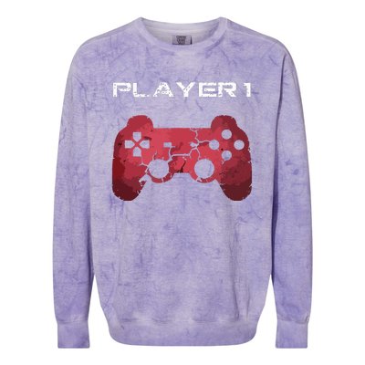 Player 1 Player 2 Gamer Gaming Matching Dad Son Couple Colorblast Crewneck Sweatshirt