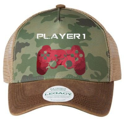 Player 1 Player 2 Gamer Gaming Matching Dad Son Couple Legacy Tie Dye Trucker Hat