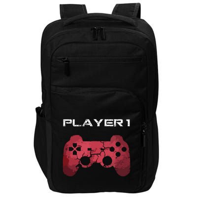 Player 1 Player 2 Gamer Gaming Matching Dad Son Couple Impact Tech Backpack