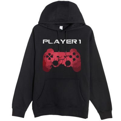 Player 1 Player 2 Gamer Gaming Matching Dad Son Couple Premium Pullover Hoodie