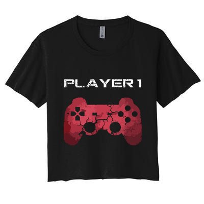 Player 1 Player 2 Gamer Gaming Matching Dad Son Couple Crop Top