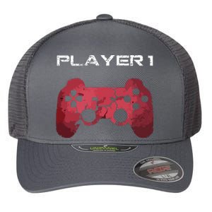 Player 1 Player 2 Gamer Gaming Matching Dad Son Couple Flexfit Unipanel Trucker Cap