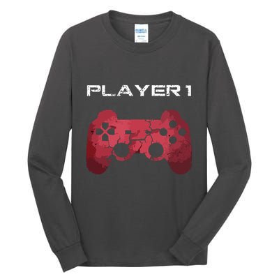 Player 1 Player 2 Gamer Gaming Matching Dad Son Couple Tall Long Sleeve T-Shirt