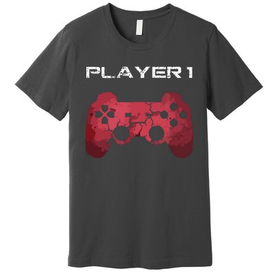 Player 1 Player 2 Gamer Gaming Matching Dad Son Couple Premium T-Shirt