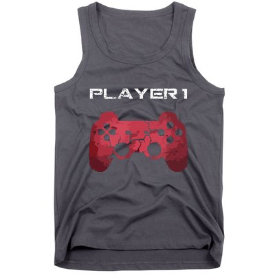 Player 1 Player 2 Gamer Gaming Matching Dad Son Couple Tank Top