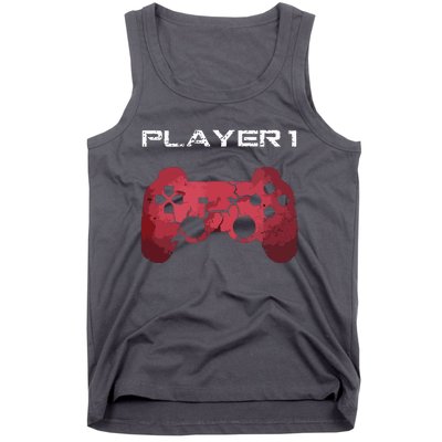 Player 1 Player 2 Gamer Gaming Matching Dad Son Couple Tank Top