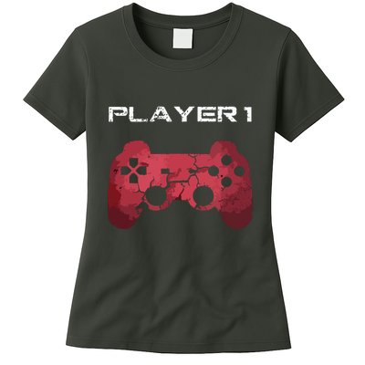 Player 1 Player 2 Gamer Gaming Matching Dad Son Couple Womens T-Shirt