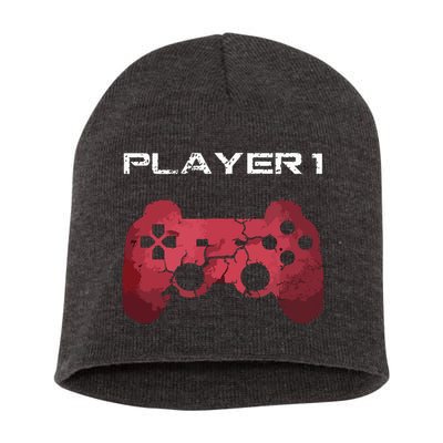 Player 1 Player 2 Gamer Gaming Matching Dad Son Couple Short Acrylic Beanie