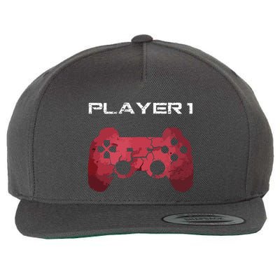 Player 1 Player 2 Gamer Gaming Matching Dad Son Couple Wool Snapback Cap