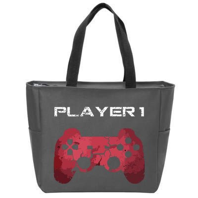 Player 1 Player 2 Gamer Gaming Matching Dad Son Couple Zip Tote Bag