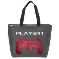 Player 1 Player 2 Gamer Gaming Matching Dad Son Couple Zip Tote Bag