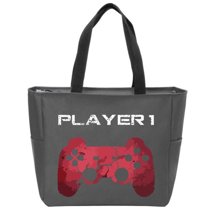 Player 1 Player 2 Gamer Gaming Matching Dad Son Couple Zip Tote Bag