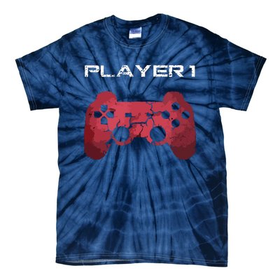 Player 1 Player 2 Gamer Gaming Matching Dad Son Couple Tie-Dye T-Shirt