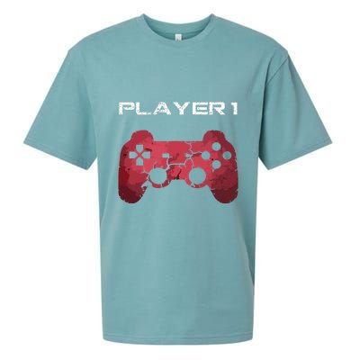 Player 1 Player 2 Gamer Gaming Matching Dad Son Couple Sueded Cloud Jersey T-Shirt