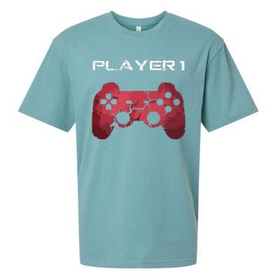 Player 1 Player 2 Gamer Gaming Matching Dad Son Couple Sueded Cloud Jersey T-Shirt