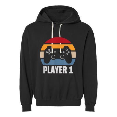 Player 1 Player 2 Couple Matching Video Gamer Garment-Dyed Fleece Hoodie