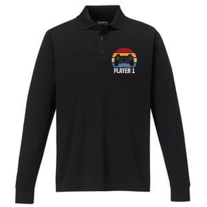 Player 1 Player 2 Couple Matching Video Gamer Performance Long Sleeve Polo