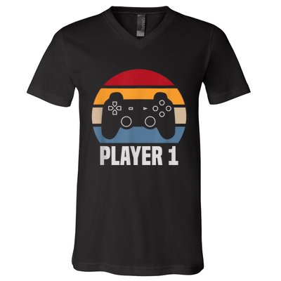 Player 1 Player 2 Couple Matching Video Gamer V-Neck T-Shirt