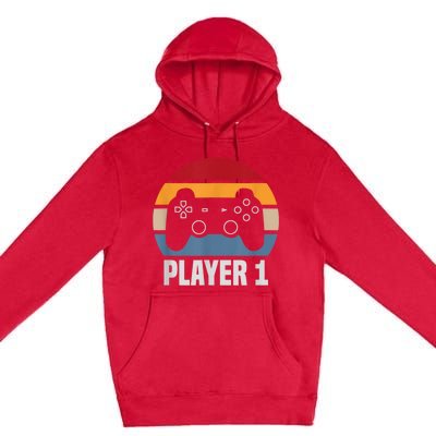 Player 1 Player 2 Couple Matching Video Gamer Premium Pullover Hoodie