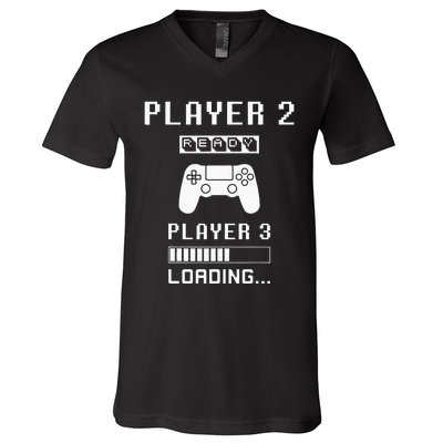 Player 1 Player 2 ready player 3 loading... pregnancy ps V-Neck T-Shirt