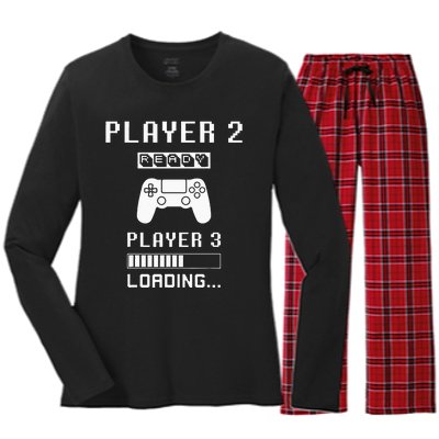 Player 1 Player 2 ready player 3 loading... pregnancy ps Women's Long Sleeve Flannel Pajama Set 