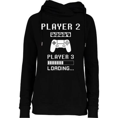 Player 1 Player 2 ready player 3 loading... pregnancy ps Womens Funnel Neck Pullover Hood