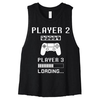 Player 1 Player 2 ready player 3 loading... pregnancy ps Women's Racerback Cropped Tank