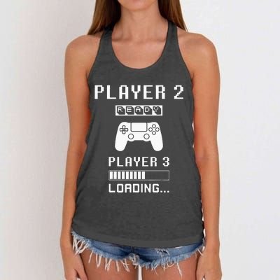 Player 1 Player 2 ready player 3 loading... pregnancy ps Women's Knotted Racerback Tank