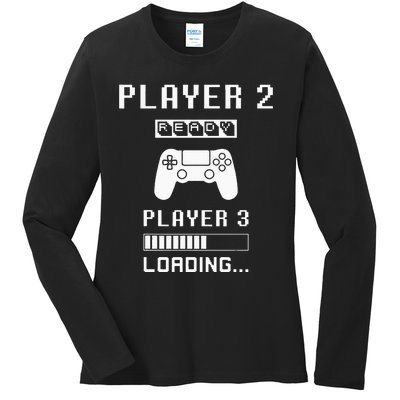 Player 1 Player 2 ready player 3 loading... pregnancy ps Ladies Long Sleeve Shirt