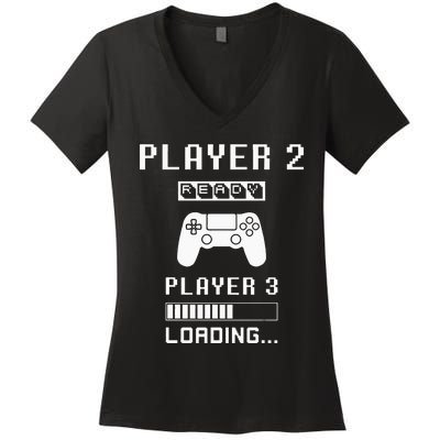 Player 1 Player 2 ready player 3 loading... pregnancy ps Women's V-Neck T-Shirt