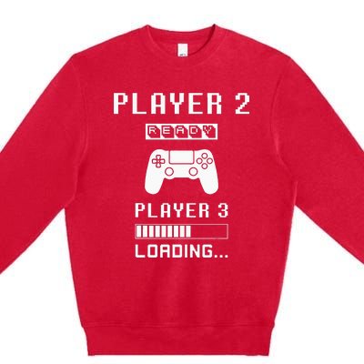 Player 1 Player 2 ready player 3 loading... pregnancy ps Premium Crewneck Sweatshirt