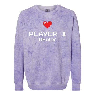 Player 1 Ready Retro Gaming New Dad Baby Announcement Colorblast Crewneck Sweatshirt