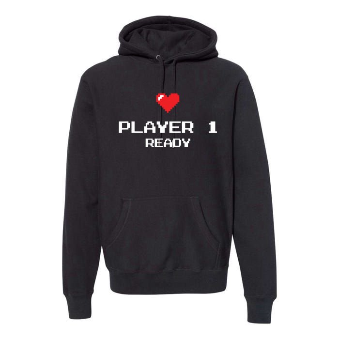 Player 1 Ready Retro Gaming New Dad Baby Announcement Premium Hoodie