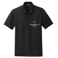 Player 1 Ready Retro Gaming New Dad Baby Announcement Dry Zone Grid Polo