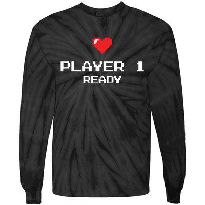 Player 1 Ready Retro Gaming New Dad Baby Announcement Tie-Dye Long Sleeve Shirt