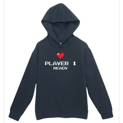 Player 1 Ready Retro Gaming New Dad Baby Announcement Urban Pullover Hoodie