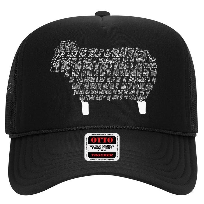 Psalm 23 Bible Scripture Lamb High Crown Mesh Back Trucker Hat