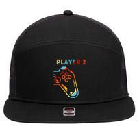 Player 2 Funny Video Game Lover Joystick Retro Matching Gamer Couple 7 Panel Mesh Trucker Snapback Hat