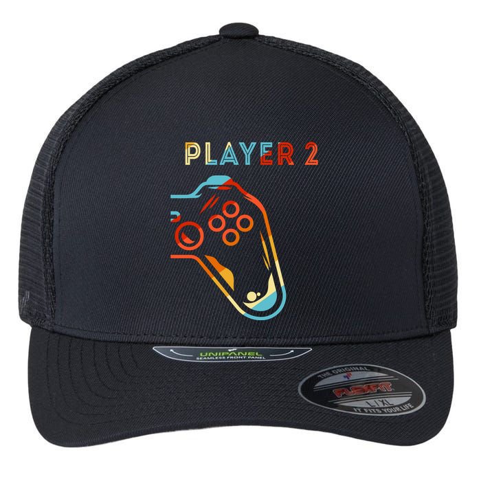 Player 2 Funny Video Game Lover Joystick Retro Matching Gamer Couple Flexfit Unipanel Trucker Cap