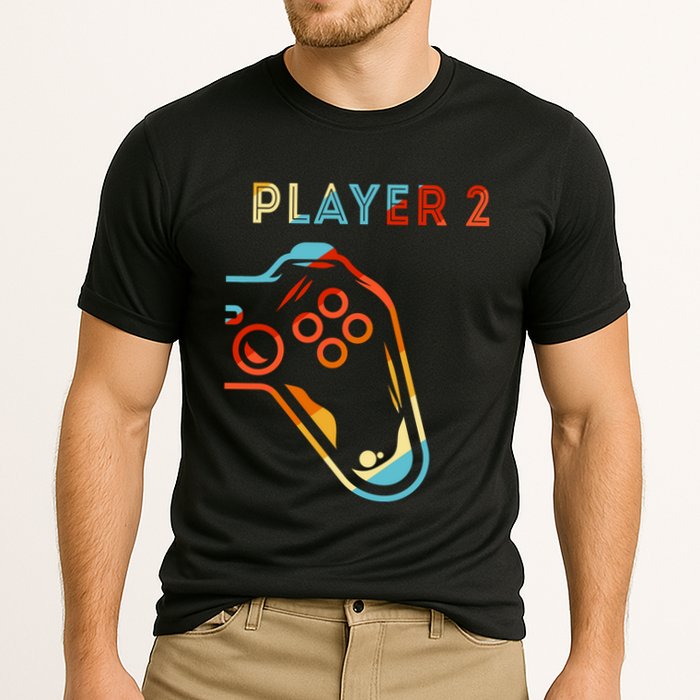 Player 2 Funny Video Game Lover Joystick Retro Matching Gamer Couple Performance Shirt