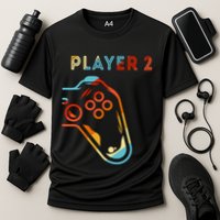 Player 2 Funny Video Game Lover Joystick Retro Matching Gamer Couple Performance Shirt
