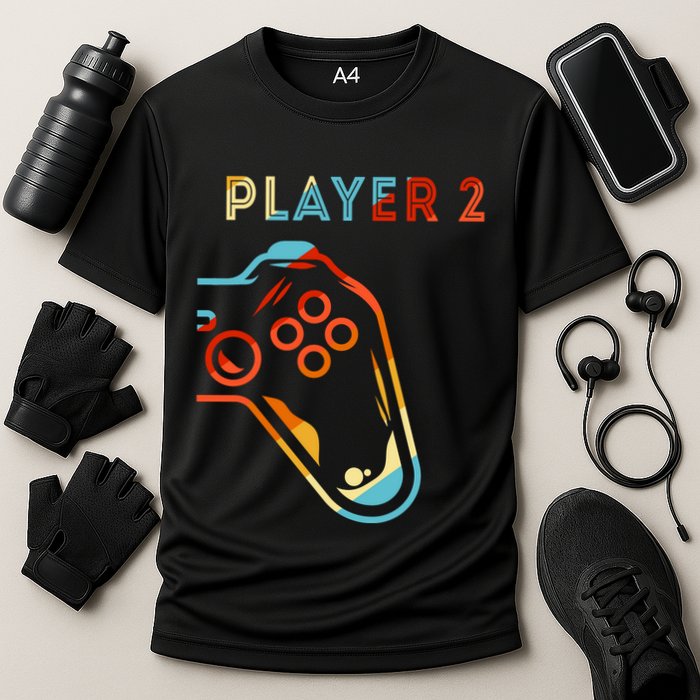 Player 2 Funny Video Game Lover Joystick Retro Matching Gamer Couple Performance Shirt