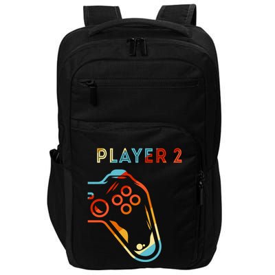 Player 2 Funny Video Game Lover Joystick Retro Matching Gamer Couple Impact Tech Backpack