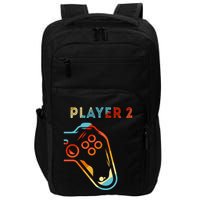 Player 2 Funny Video Game Lover Joystick Retro Matching Gamer Couple Impact Tech Backpack